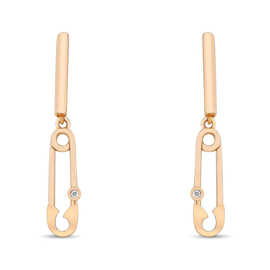 Stone-set safety pin earrings, 35 mm