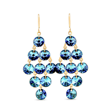 Blue crystal cascade earrings, 62 mm