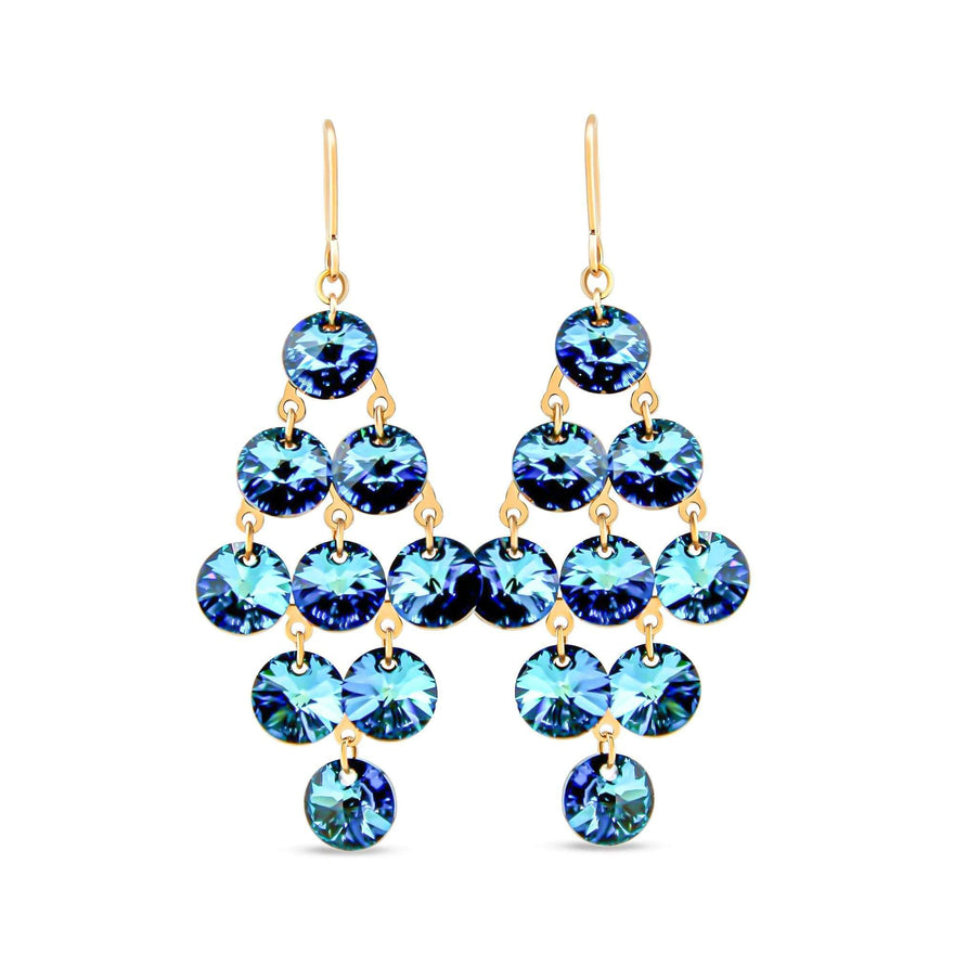 Blue crystal cascade earrings, 62 mm