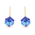 Gold-plated earrings with a geometric blue-violet crystal and a fine hook