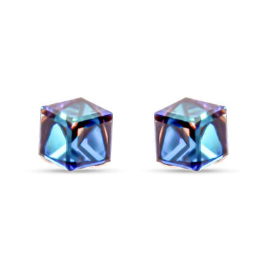 Blue-violet cube crystal studs, 6 mm