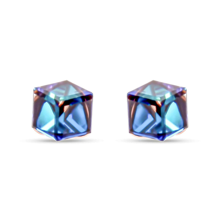 Blue-violet cube crystal studs, 6 mm