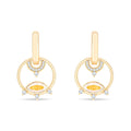 Gold-tone earrings with a circle drop, yellow marquise stone and white cubic zirconia