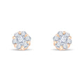 Rose gold-tone flower studs with clear cubic zirconia on a white background