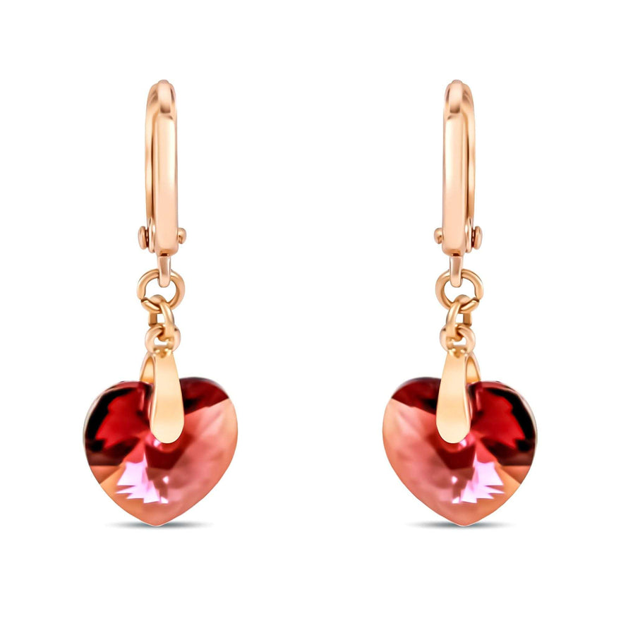 Violet heart crystal earrings, 30 mm
