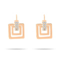 Square geometric gold-plated earrings with two rows of cubic zirconia on leverbacks