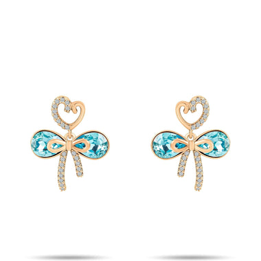 Turquoise-blue crystal bow earrings