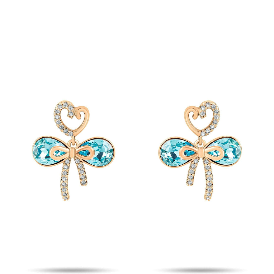 Turquoise-blue crystal bow earrings