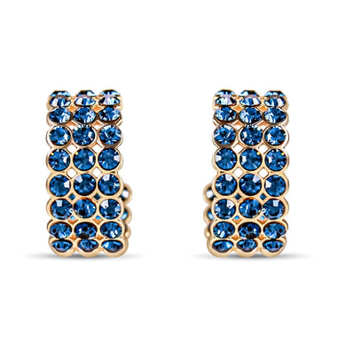 Blue crystal half-hoop earrings, 15 mm