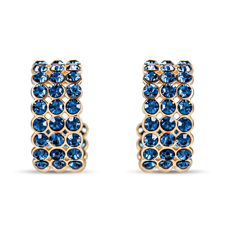 Blue crystal half-hoop earrings, 15 mm