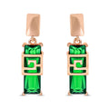 Drop earrings with green rectangular stones in a gold-plated Greek key frame