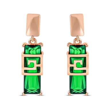 Greek key earrings with green stones