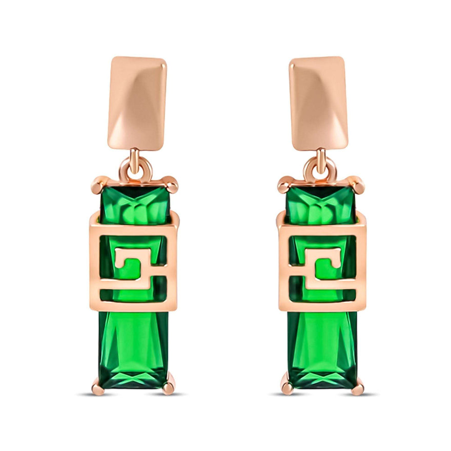 Greek key earrings with green stones