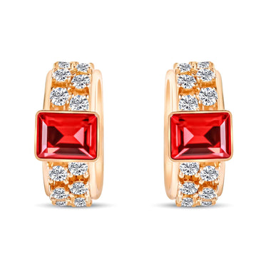 Red stone half-hoop earrings, 20 mm