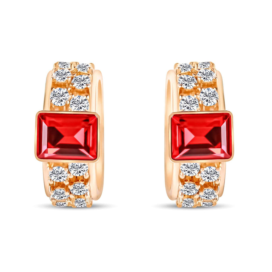 Red stone half-hoop earrings, 20 mm