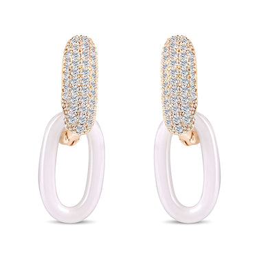 Oval white ceramic drop earrings