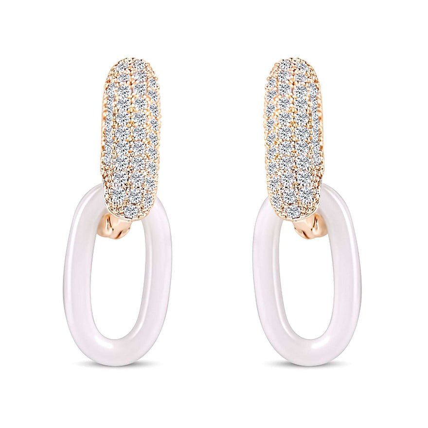 Oval white ceramic drop earrings