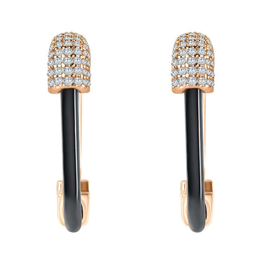 Black safety pin earrings, 25 mm