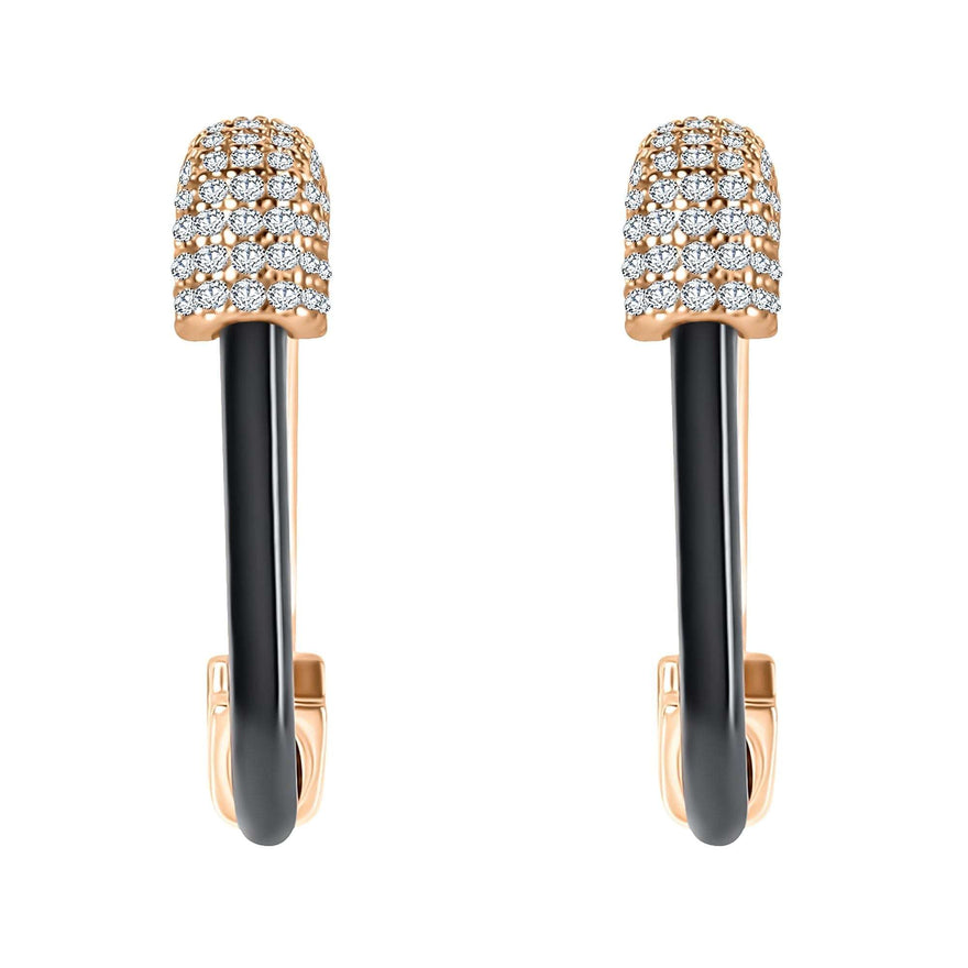 Black safety pin earrings, 25 mm