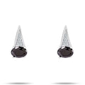 Silver-tone earrings with oval black stones and a row of cubic zirconia