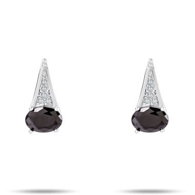 Black oval stone drop earrings, 15 mm