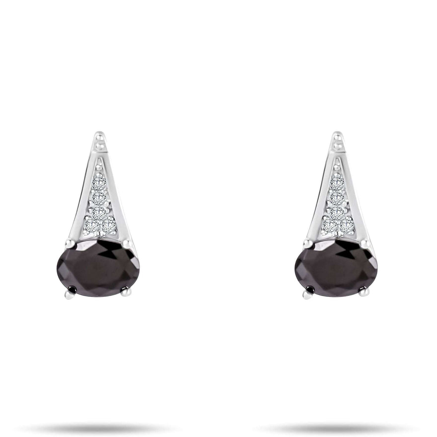 Black oval stone drop earrings, 15 mm