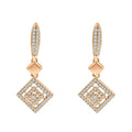 Gold-plated drop earrings with an openwork rhombus, cubic zirconia and leverback clasps