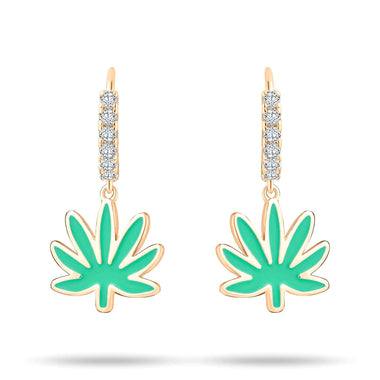 Green enamel leaf drop earrings