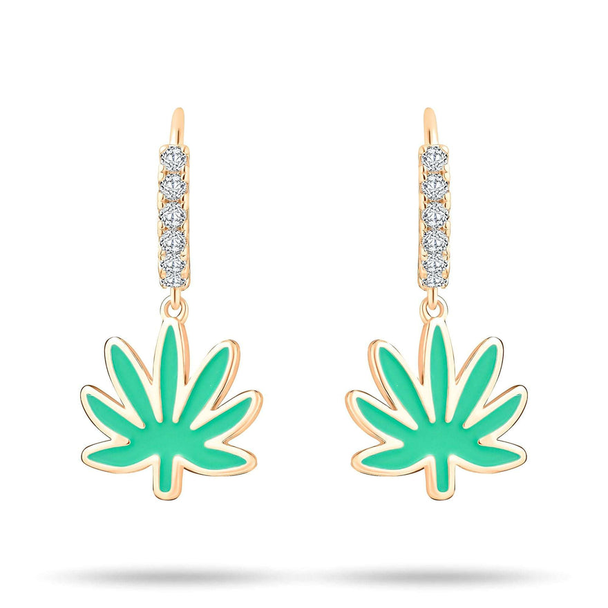 Green enamel leaf drop earrings