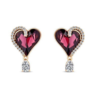 Violet heart drop earrings, 23 mm
