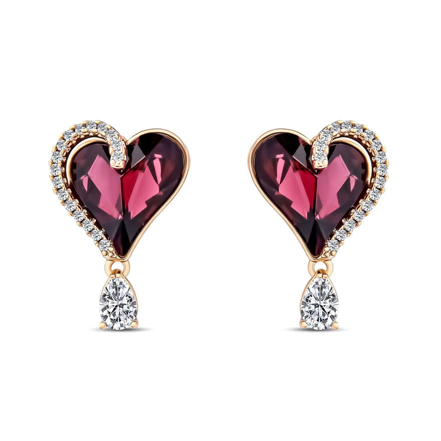 Violet heart drop earrings, 23 mm