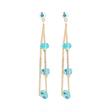 Turquoise crystal chain drop earrings