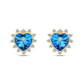 Gold-tone studs with a blue heart crystal in a clear cubic zirconia halo