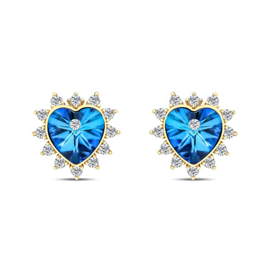 Blue heart studs with a zirconia halo