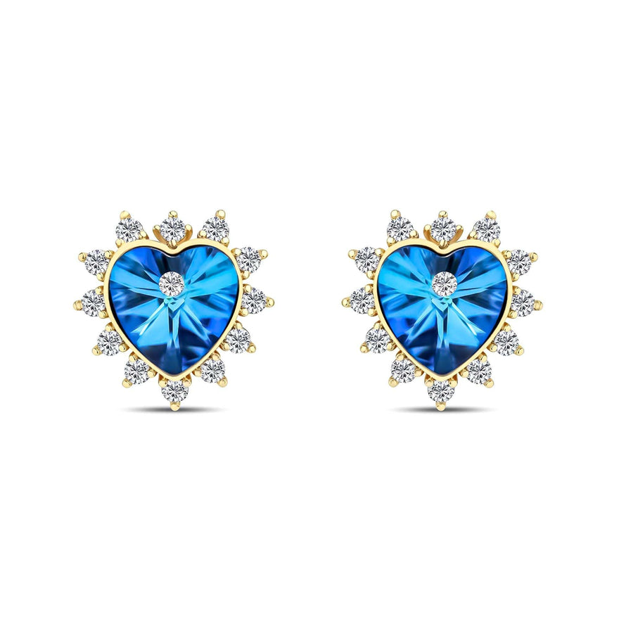 Blue heart studs with a zirconia halo