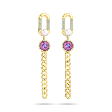 Pearl and crystal chain earrings, 75 mm