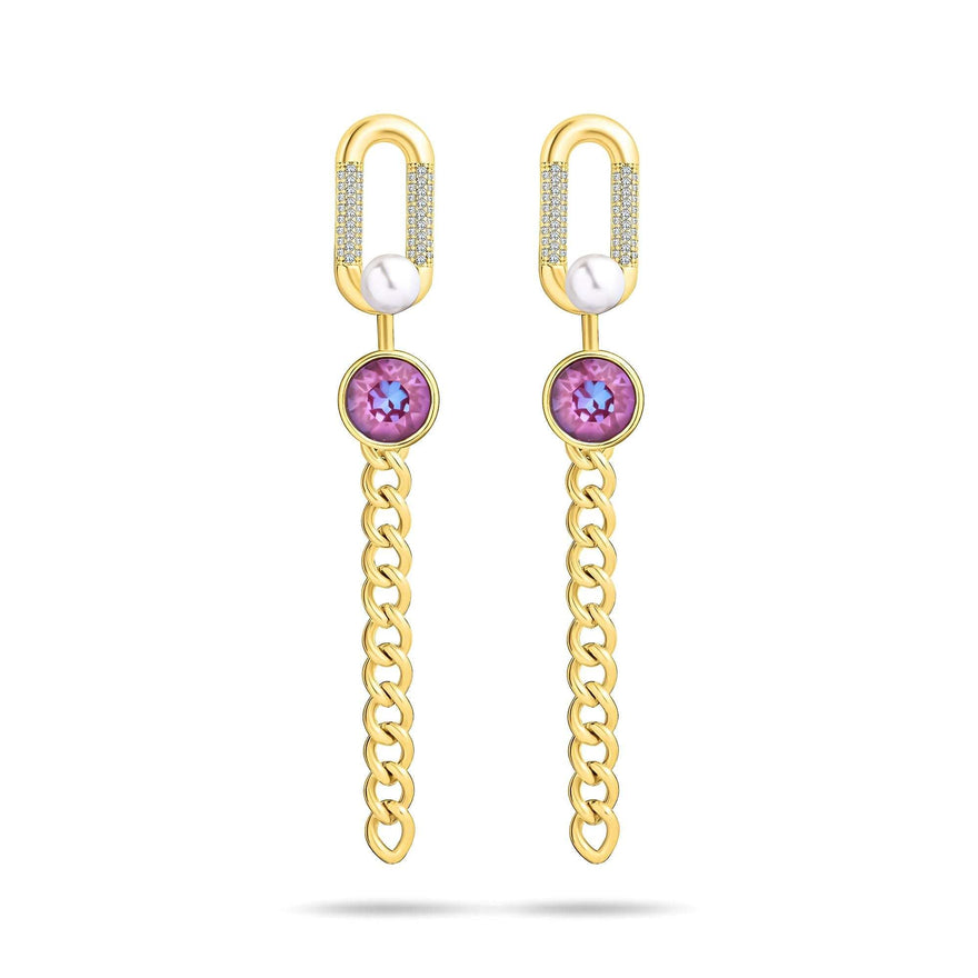 Pearl and crystal chain earrings, 75 mm