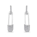 Silver-tone safety pin earrings with a zirconia-set end and small arch
