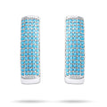 Silver-tone wide band earrings densely set with bright blue stones in five rows