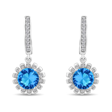 Blue crystal flower drop earrings