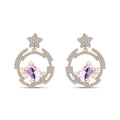 Rose gold-tone earrings with a pale pink crystal and stars in a zirconia circle