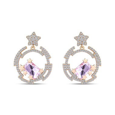 Starry sky earrings with a pink stone