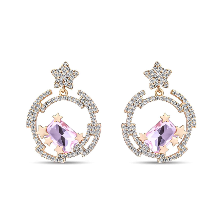 Starry sky earrings with a pink stone