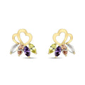 Gold-plated studs with two little hearts and four coloured marquise crystals