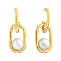 Gold-plated earrings with an oval link and a white faux pearl inside