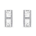 Silver-tone earrings with a Greek meander pattern and rows of cubic zirconia