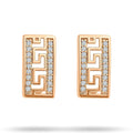 Gold-tone rectangular earrings with a Greek meander and rows of clear cubic zirconia