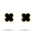 Four-leaf clover earrings with a black centre and a beaded gold-tone border
