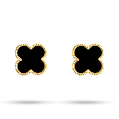 Black four-leaf clover studs, 11 mm