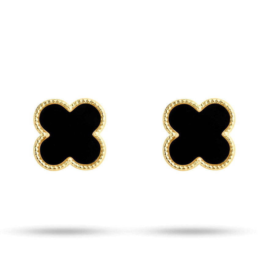 Black four-leaf clover studs, 11 mm